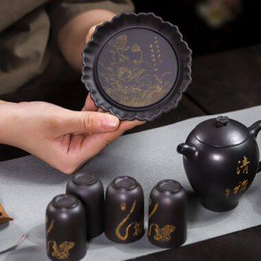 Full Handmade Yixing Zisha Teapot [Wen Xiang] 1 Pot 4 Cups with Tea Tray Set (Shi Huang – 150ml)