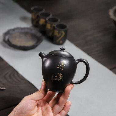 Full Handmade Yixing Zisha Teapot [Wen Xiang] 1 Pot 4 Cups with Tea Tray Set (Shi Huang – 150ml)