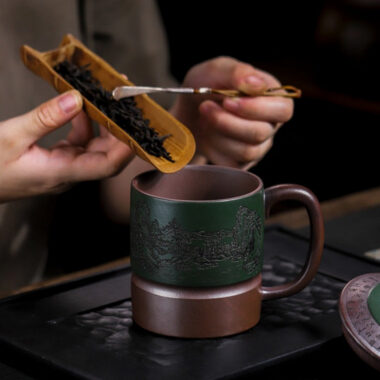 Master Handmade Yixing Zisha Tea Mug [Jiangshan Ru Hua] (Jinsha Zi Ni – 380ml)