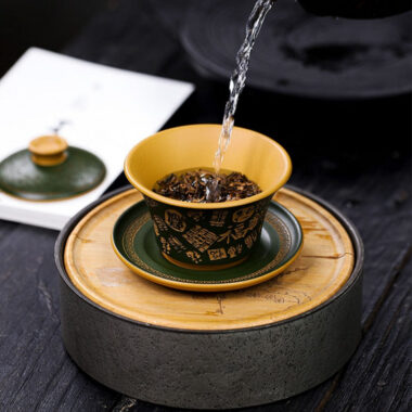 Master Handmade Yixing Zisha Gaiwan [Hundred Blessings] (Huangjin Duan Ni – 150ml)