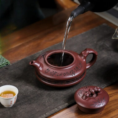 Full Handmade Yixing Zisha Teapot [Lucky Bamboo] (Zi Ni – 480ml)