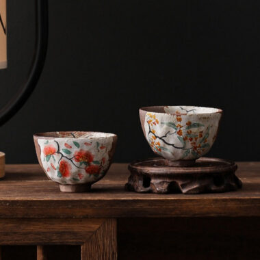 Firewood Fired Hand-painted Floral Ceramic Gaiwan / Fair Cup / Tea Cup
