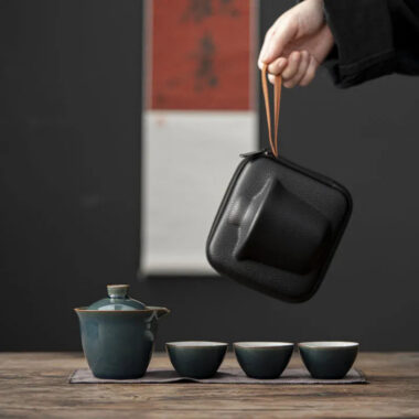 Ceramic 1 Pot 3 Cups Travel Tea Set