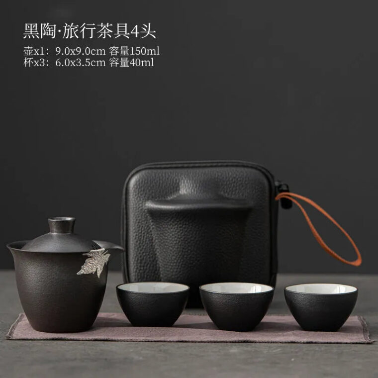 Ceramic 1 Pot 3 Cups Travel Tea Set