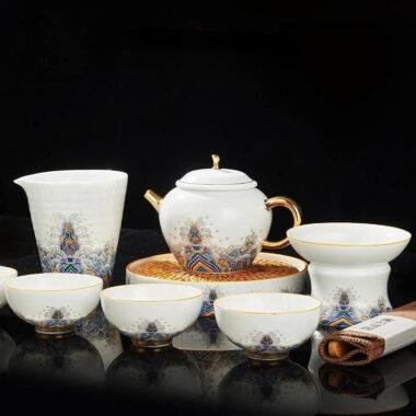 Ceramic Gold Wire Enamel [Haiyan Jiangya] Kungfu Tea Set