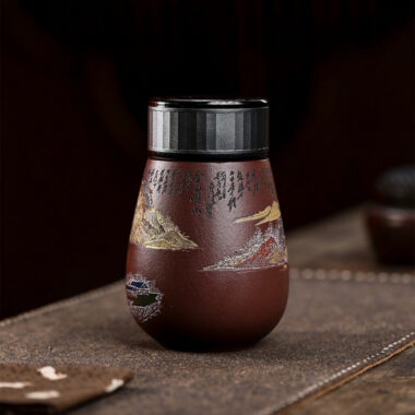 Master Handmade Yixing Zisha Travel Tea Cup [Golden Mountain Silver Mountain] (Zi Ni – 400ml)