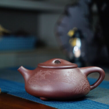 Full Handmade Yixing Zisha Teapot [Jingzhou Shi Piao Pot – Ningjing Zhi Yuan] (Zi Ni – 400ml)
