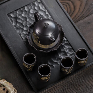 Full Handmade Yixing Zisha Teapot [Wen Xiang] 1 Pot 4 Cups with Tea Tray Set (Shi Huang – 150ml)