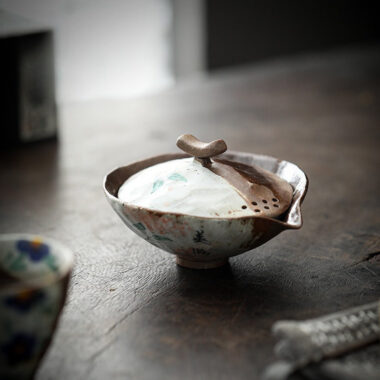 Firewood Fired Hand-painted Floral Ceramic Gaiwan / Tea Cup Set [Happiness]