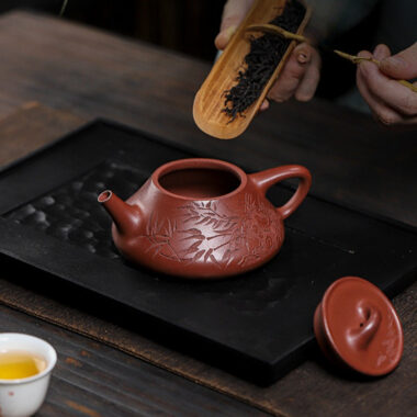 Full Handmade Yixing Zisha Teapot [Bamboo Happiness] (Hong Pi Long – 240ml)