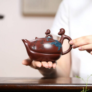Full Handmade Yixing Zisha Teapot Set [Mother and Son] (Di Cao Qing – 300ml)