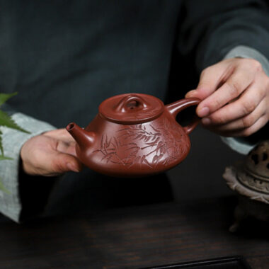 Full Handmade Yixing Zisha Teapot [Bamboo Happiness] (Hong Pi Long – 240ml)