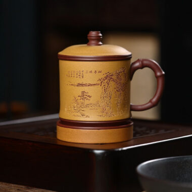 Yixing Zisha Tea Mug with Filter [Song Ting Wan Cui] (Zi Ni / Huangjin Duan Ni – 390ml)