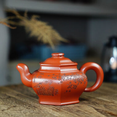Full Handmade Yixing Zisha Teapot [Liufang Gong Deng Pot] (Zhu Ni – 310ml)