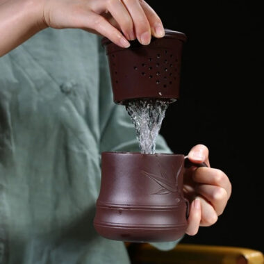 Yixing Zisha Tea Mug with Filter [Bamboo] 5pcs Set (Lao Zi Ni – 450ml)