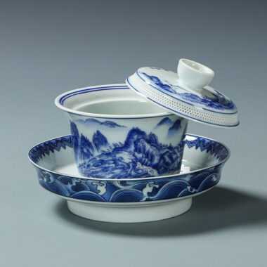 Ancient Celadon Style Ceramic [Qianli Jiangshan] Sancai Gaiwan Set 190ml