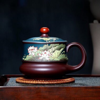 Yixing Zisha Tea Mug [Lotus] (Lu Ni / Zi Ni – 420ml)