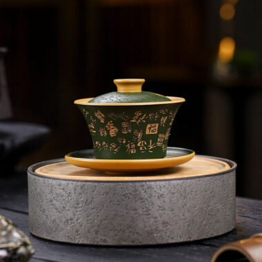 Master Handmade Yixing Zisha Gaiwan [Hundred Blessings] (Huangjin Duan Ni – 150ml)