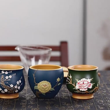 Full Handmade Yixing Zisha Master Tea Cup Gift Set [Flowers Bloom]