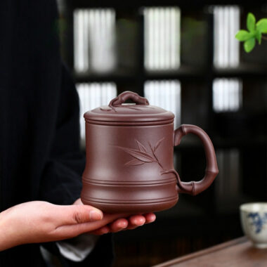 Yixing Zisha Tea Mug with Filter [Bamboo] 4pcs Set (Zi Ni – 480ml)