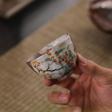 Firewood Fired Hand-painted Floral Ceramic Gaiwan / Fair Cup / Tea Cup