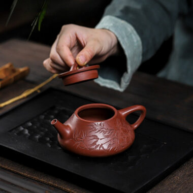 Full Handmade Yixing Zisha Teapot [Bamboo Happiness] (Hong Pi Long – 240ml)