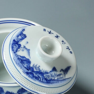 Ancient Celadon Style Ceramic [Qianli Jiangshan] Sancai Gaiwan Set 190ml