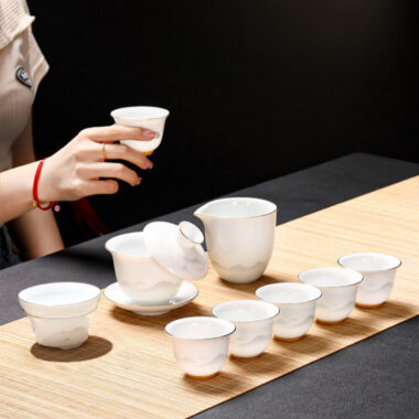 Mutton Fat Ice Jade White Porcelain Tea Gift Set [Mountain]