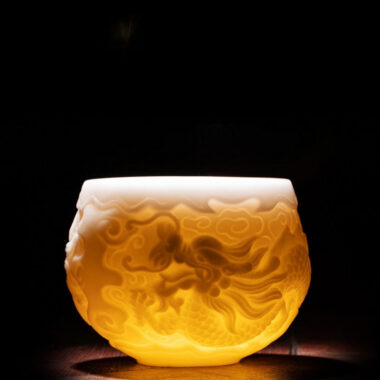 Ice Jade White Porcelain [Relief Dragon] Tea Cup 120ml