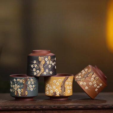 Handmade Yixing Zisha Master Tea Cup [Bi-color Plum Blossom] 110ml