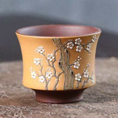 Handmade Yixing Zisha Master Tea Cup [Bi-color Plum Blossom] 180ml