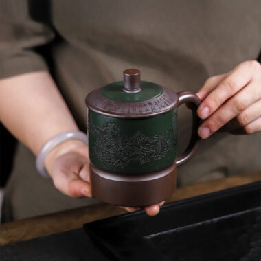 Master Handmade Yixing Zisha Tea Mug [Jiangshan Ru Hua] (Jinsha Zi Ni – 380ml)