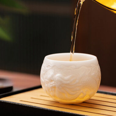 Ice Jade White Porcelain [Relief Dragon] Tea Cup 120ml