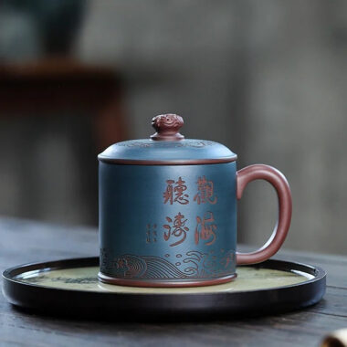 Yixing Zisha Tea Mug [Guanhai Tingtao/Shanshui] (Di Cao Qing / Lu Ni – 500ml)