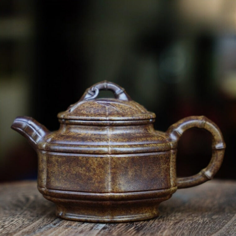 Full Handmade Yixing Zisha Teapot [Liufang Zhu Gu Pot] (Qing Duan Ni Firewood Fired – 200ml)
