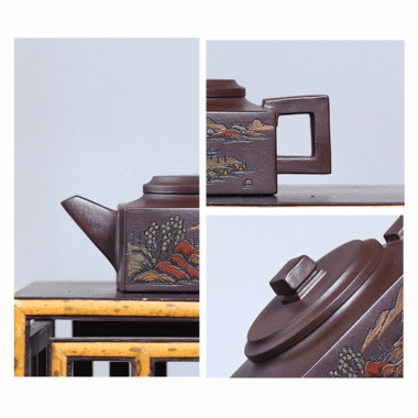 Full Handmade Yixing Zisha Shanshui Color Painted Teapot [Fangshan Yishi] (Lao Zi Ni – 200ml)