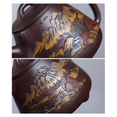 Full Handmade Yixing Zisha Shanshui Color Painted Teapot [Gao Shi Piao] (Lao Zi Ni – 290ml)