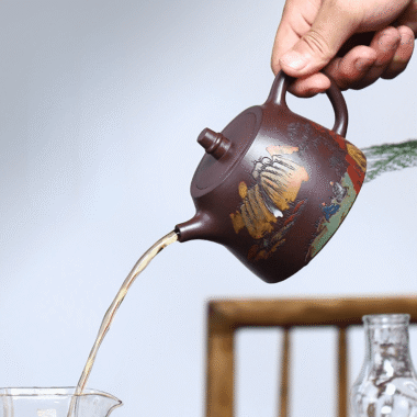 Full Handmade Yixing Zisha Shanshui Color Painted Teapot [Han Duo] (Lao Zi Ni – 310ml)