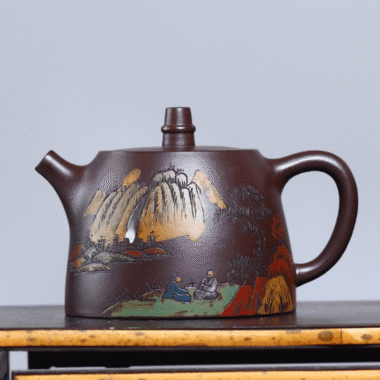 Full Handmade Yixing Zisha Shanshui Color Painted Teapot [Han Duo] (Lao Zi Ni – 310ml)