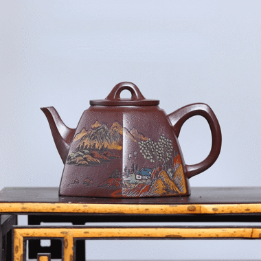 Full Handmade Yixing Zisha Shanshui Color Painted Teapot [Liufang Qin Quan] (Lao Zi Ni – 290ml)