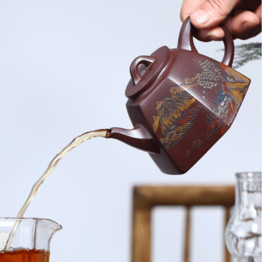 Full Handmade Yixing Zisha Shanshui Color Painted Teapot [Liufang Qin Quan] (Lao Zi Ni – 290ml)