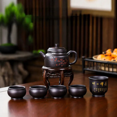 Full Handmade Yixing Zisha Teapot [An Xiang] 1 Pot 5 Cups Set (Shi Huang – 280ml)
