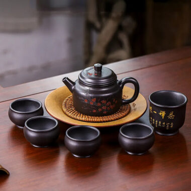 Full Handmade Yixing Zisha Teapot [An Xiang] 1 Pot 5 Cups Set (Shi Huang – 280ml)