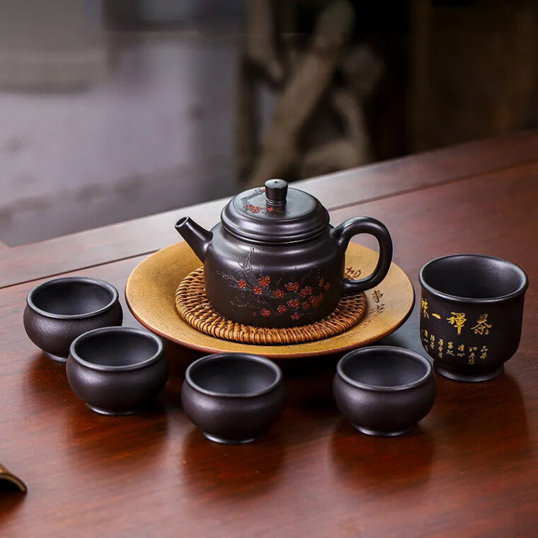 Full Handmade Yixing Zisha Teapot [An Xiang] 1 Pot 5 Cups Set (Shi Huang – 280ml)
