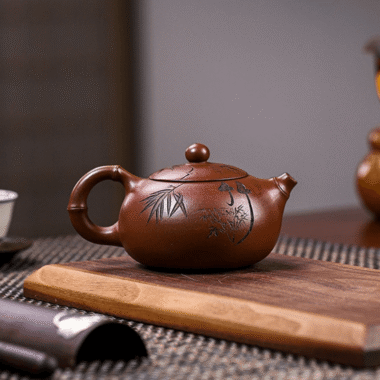 Full Handmade Yixing Zisha Teapot [Bamboo Xishi] (Di Cao Qing – 250ml)