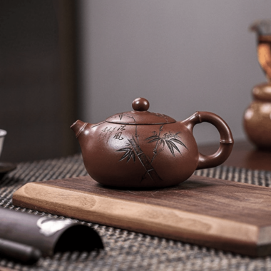 Full Handmade Yixing Zisha Teapot [Bamboo Xishi] (Di Cao Qing – 250ml)