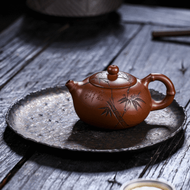 Full Handmade Yixing Zisha Teapot [Bamboo Xishi] (Di Cao Qing – 250ml)