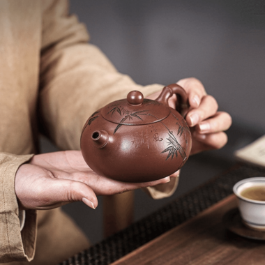 Full Handmade Yixing Zisha Teapot [Bamboo Xishi] (Di Cao Qing – 250ml)
