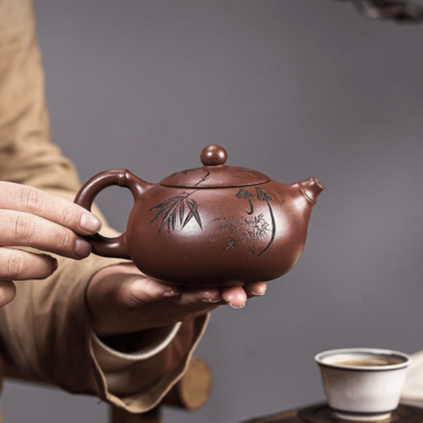 Full Handmade Yixing Zisha Teapot [Bamboo Xishi] (Di Cao Qing – 250ml)