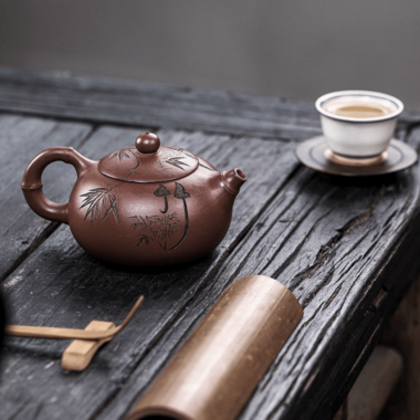 Full Handmade Yixing Zisha Teapot [Bamboo Xishi] (Di Cao Qing – 250ml)